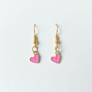 Minimalist Gold and Pink Heart Earrings